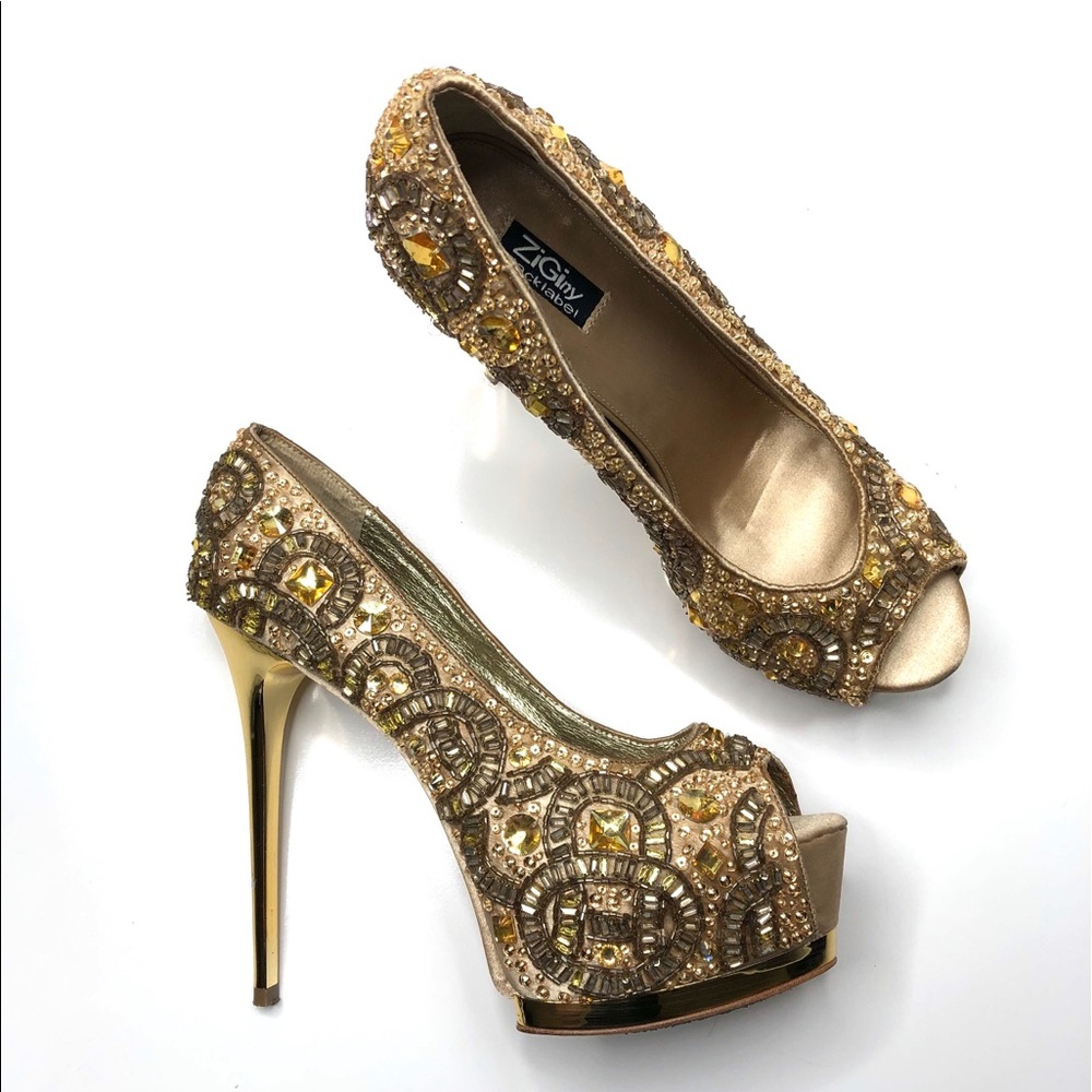 ZiGiNY Black Label Romi Jewel Satin Peeptoe Pumps